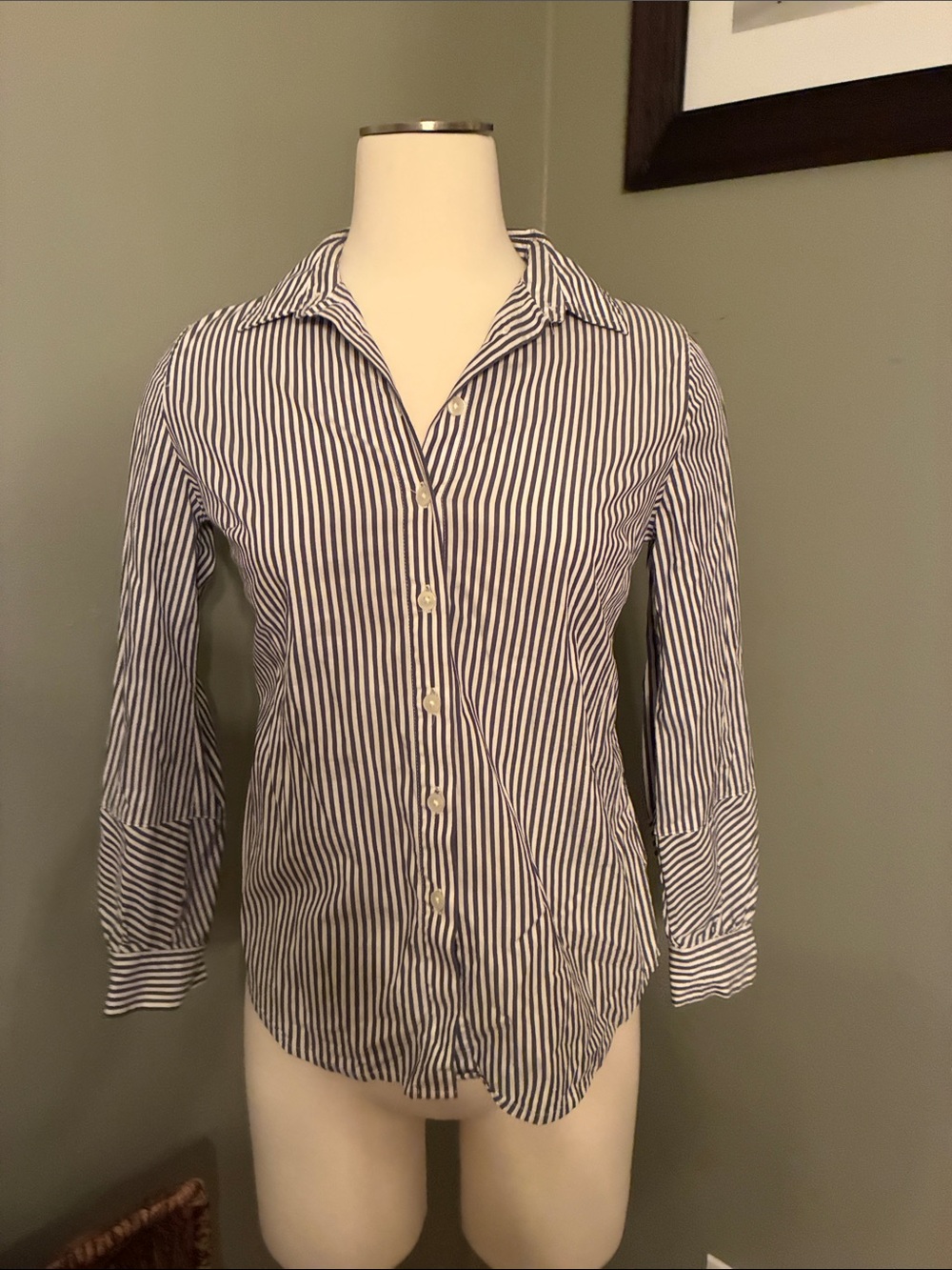 Banana Republic Blue and White Striped Button-Down Shirt